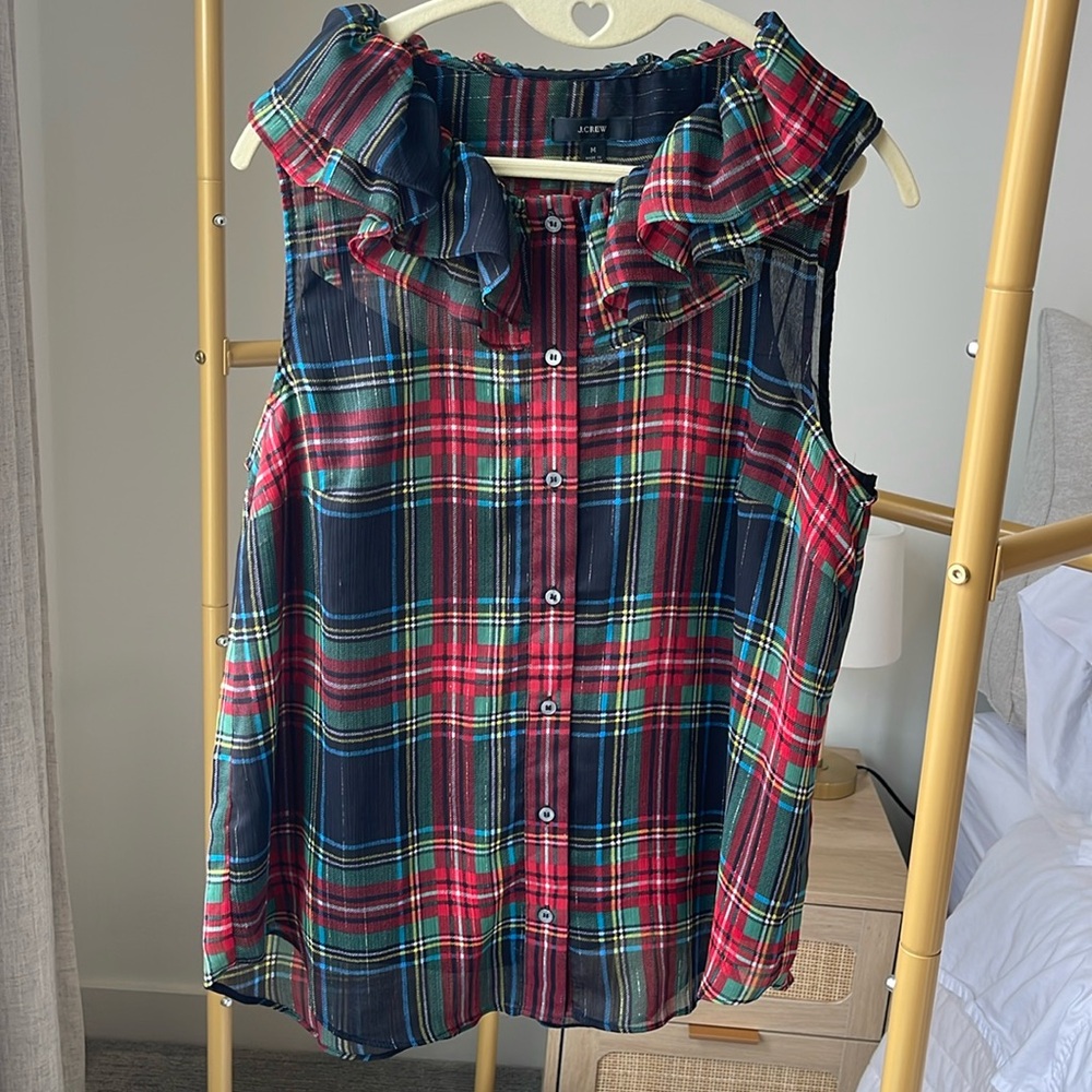 J.Crew ruffle neck holiday shirt